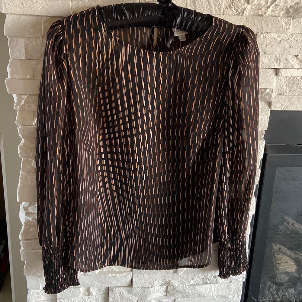 A New Day long sleeve blouse. Large. Black with tan/brown.